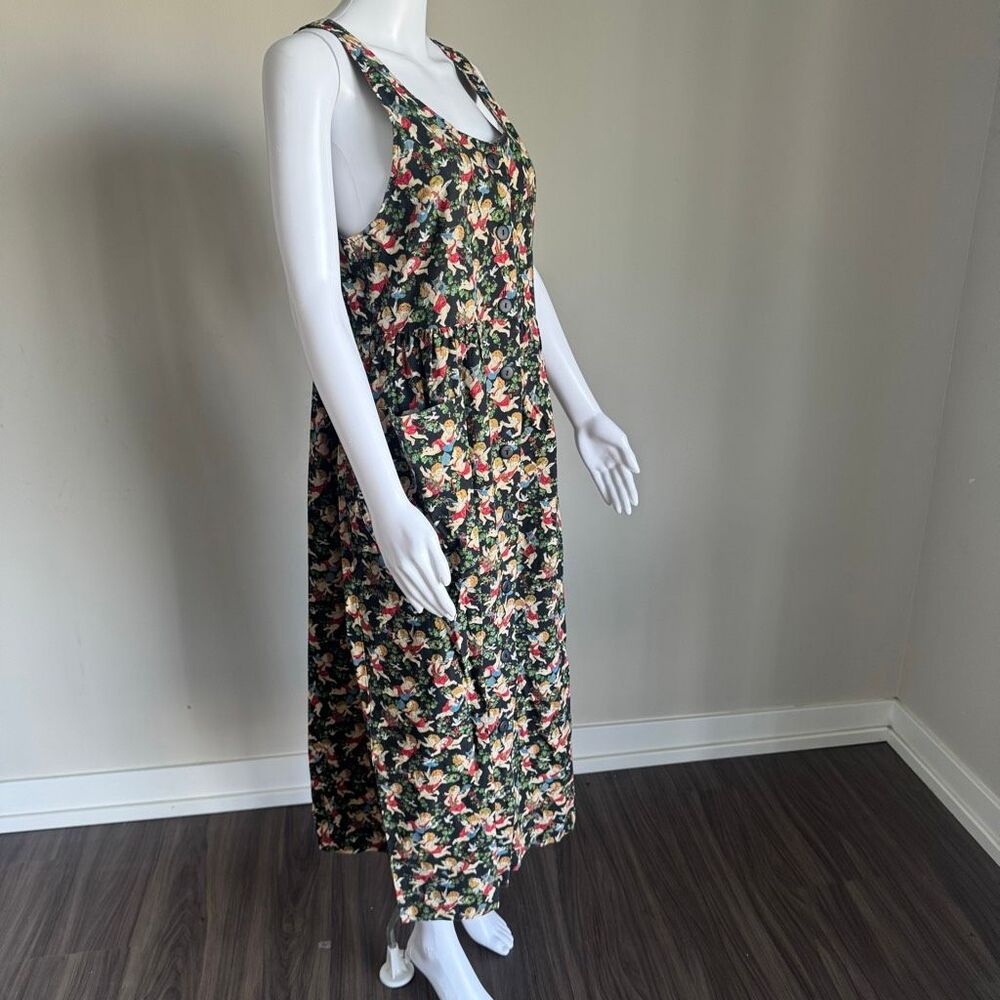 Vintage Cherub All Over Print Statement Cottage Core Dress With  Pockets Cotton - Picture 6 of 10